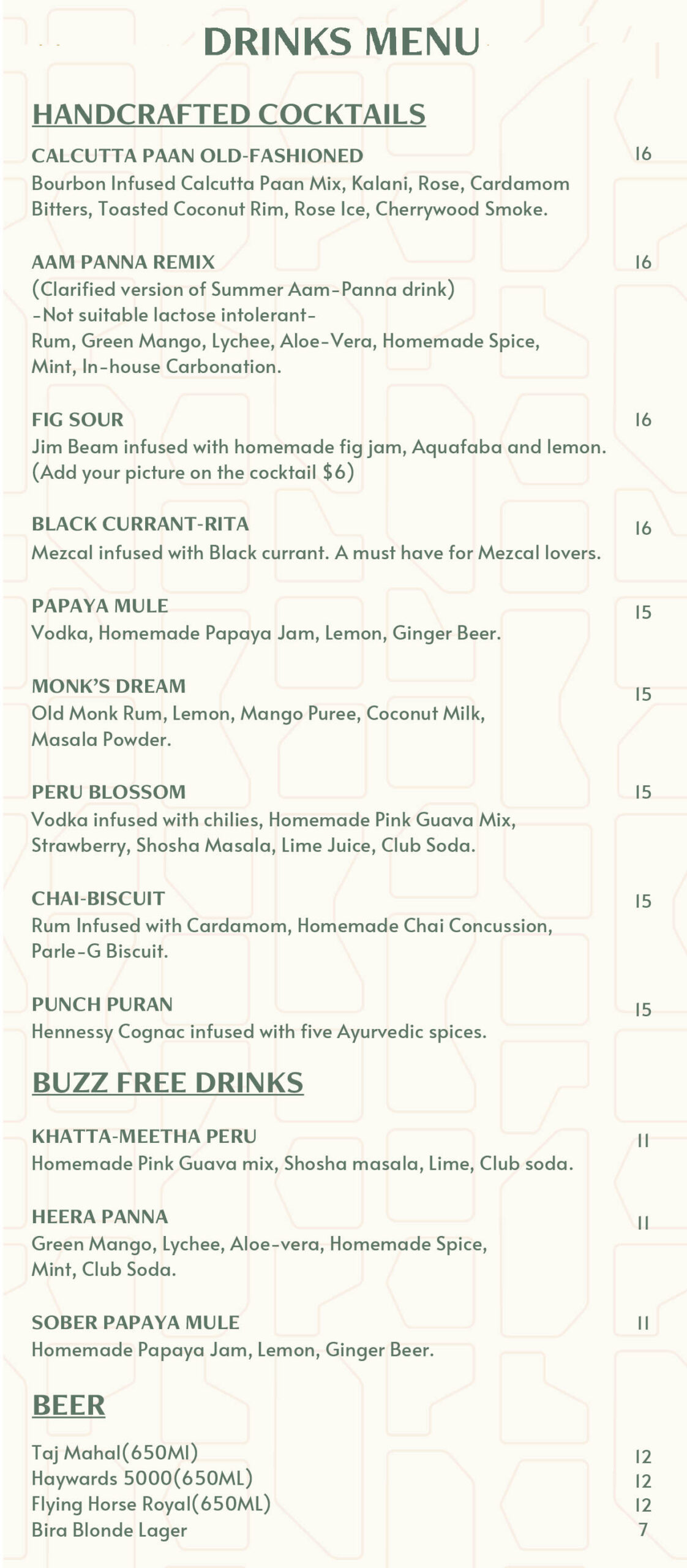 shosha restaurant in sunnyvale Drinks Menu